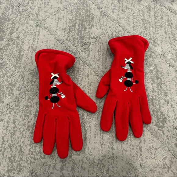 Isotoner Red Poodle Fleece Gloves One Size - Picture 1 of 5